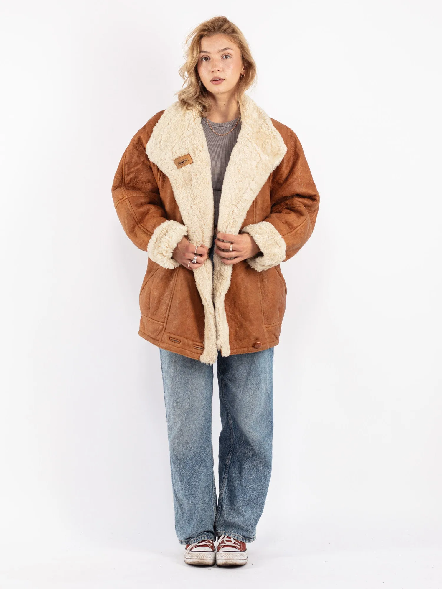 Vintage 80's Women Shearling Coat in Brown