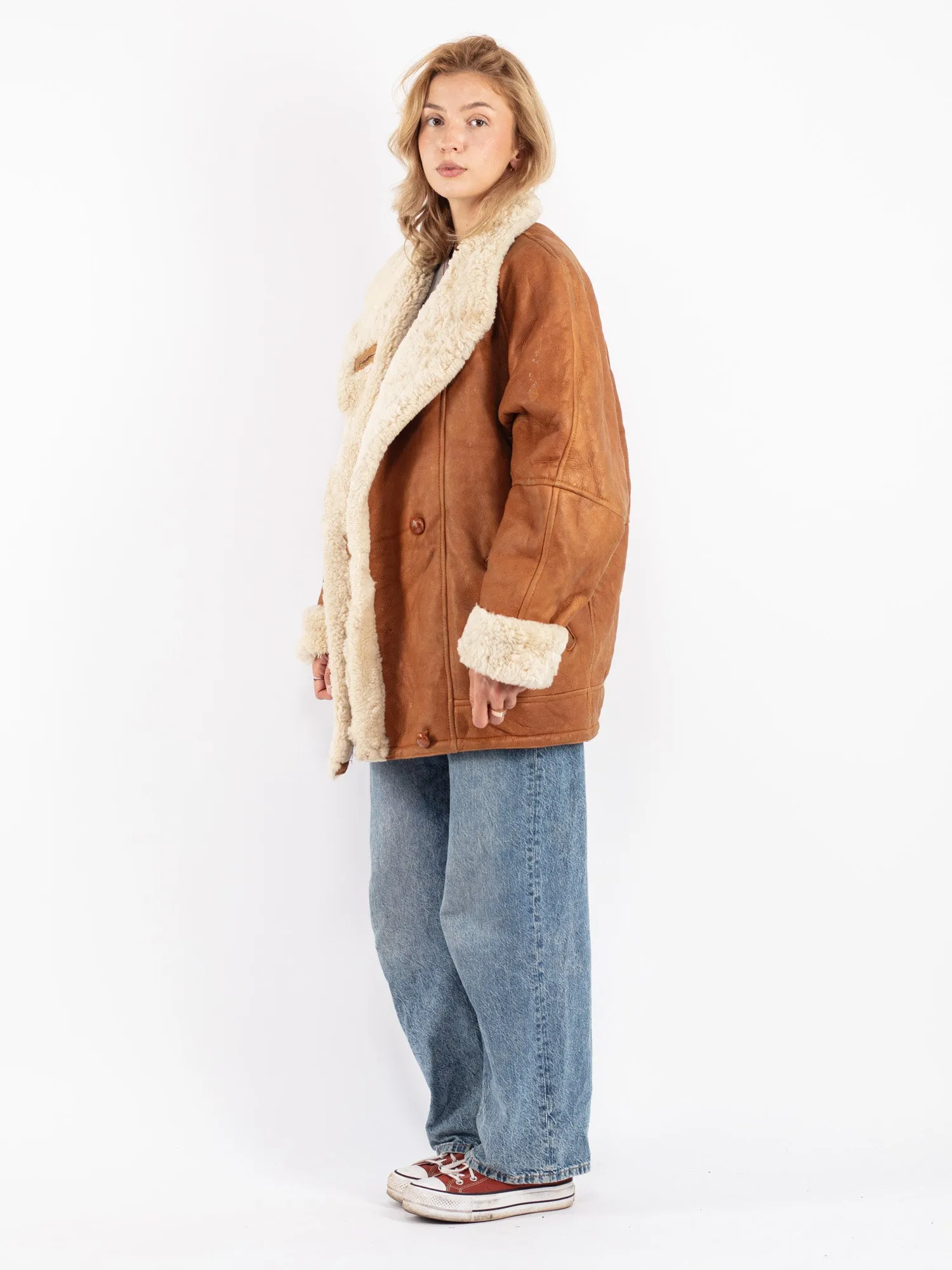 Vintage 80's Women Shearling Coat in Brown