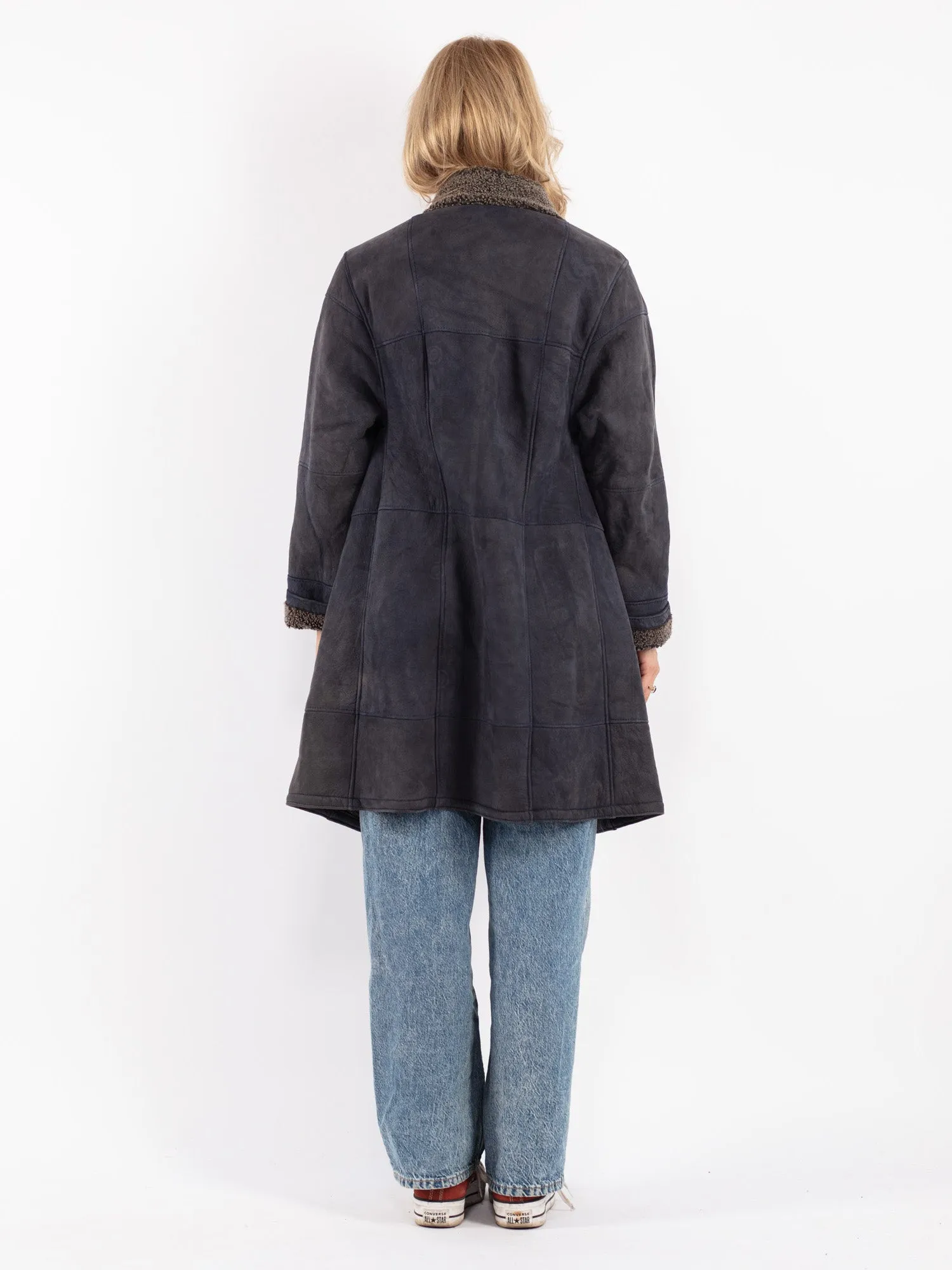 Vintage 80's Women Sheepskin Coat in Blue