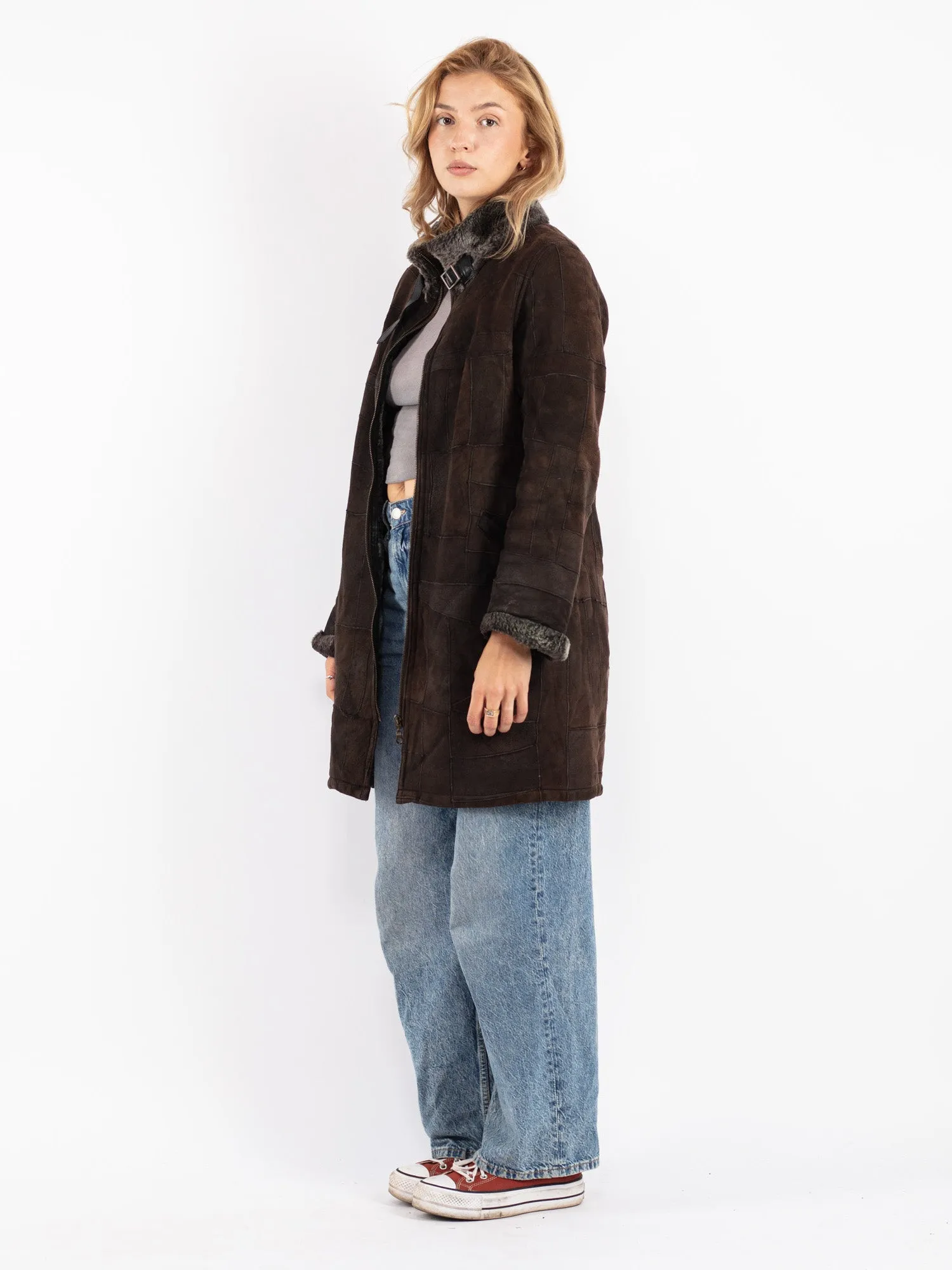 Vintage 80's Women Sheepskin Coat in Brown