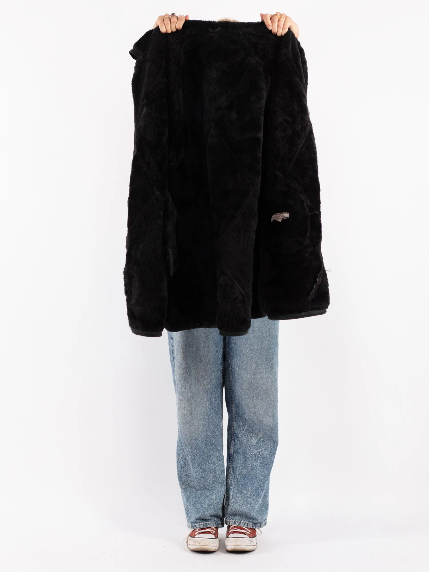 Vintage 80's Women Sheepskin Coat in Gray