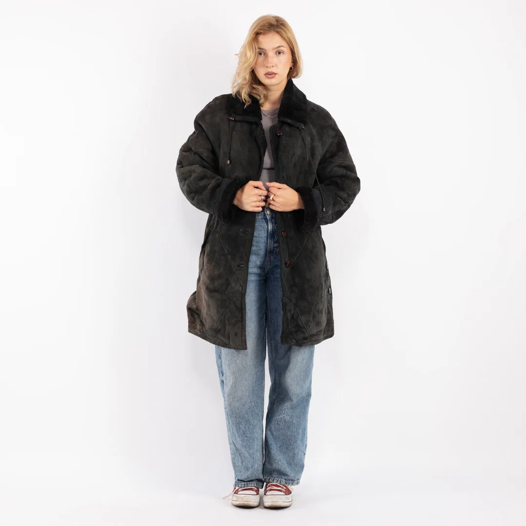 Vintage 80's Women Sheepskin Coat in Gray