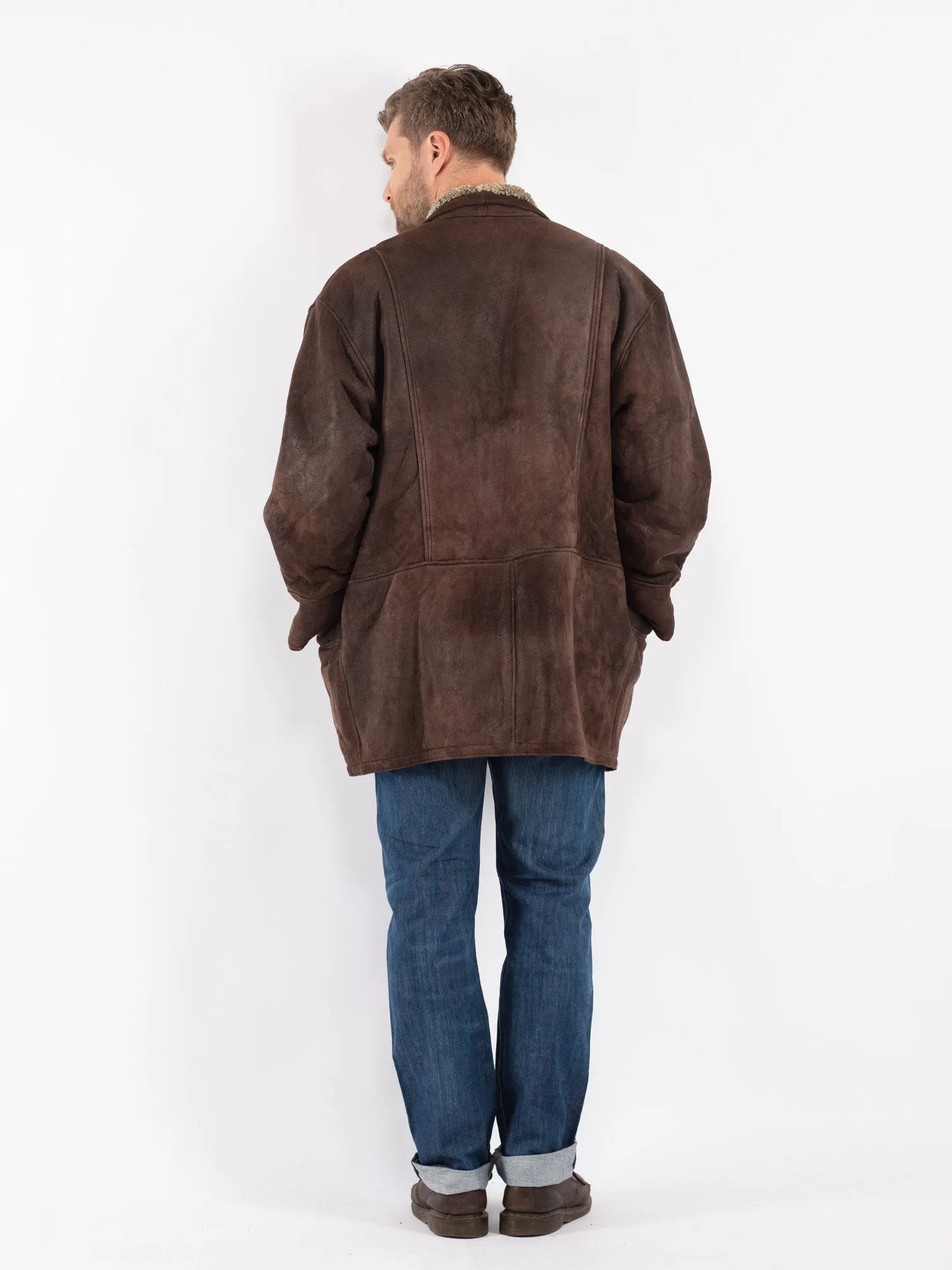 Vintage 90's Men Sheepskin Coat in Brown