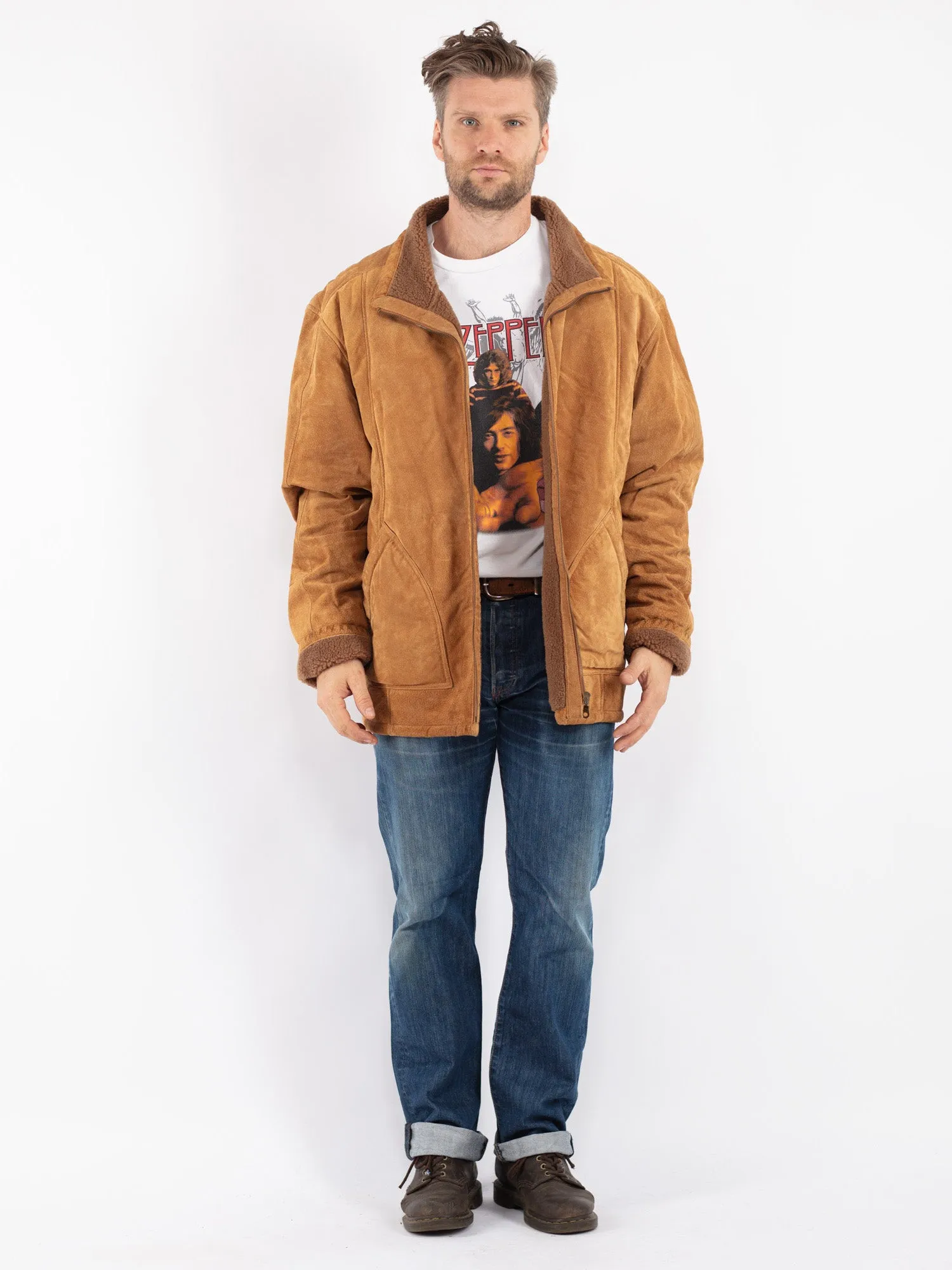 Vintage 90's Men Suede Sherpa Coat in Brown