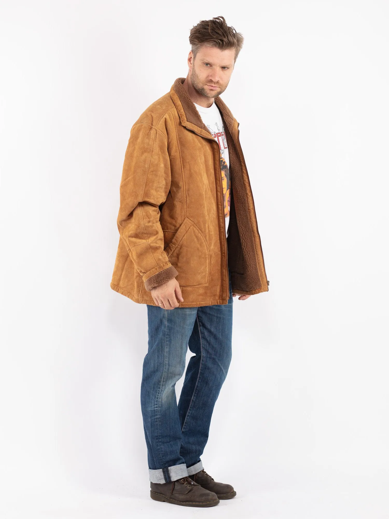 Vintage 90's Men Suede Sherpa Coat in Brown