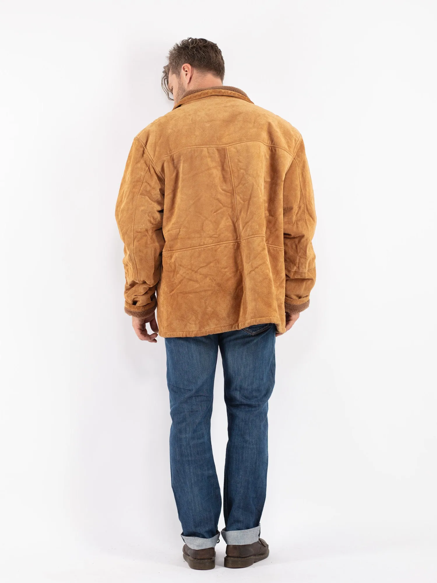 Vintage 90's Men Suede Sherpa Coat in Brown