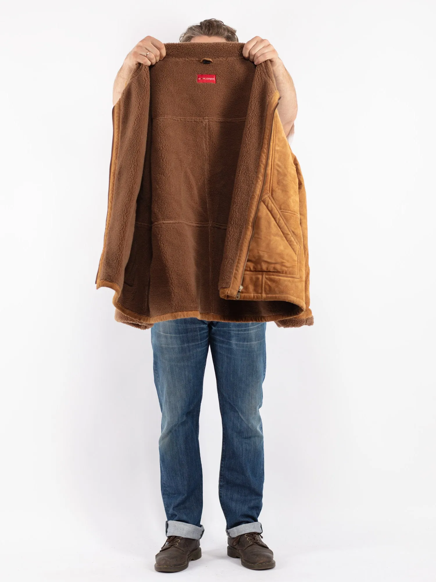 Vintage 90's Men Suede Sherpa Coat in Brown