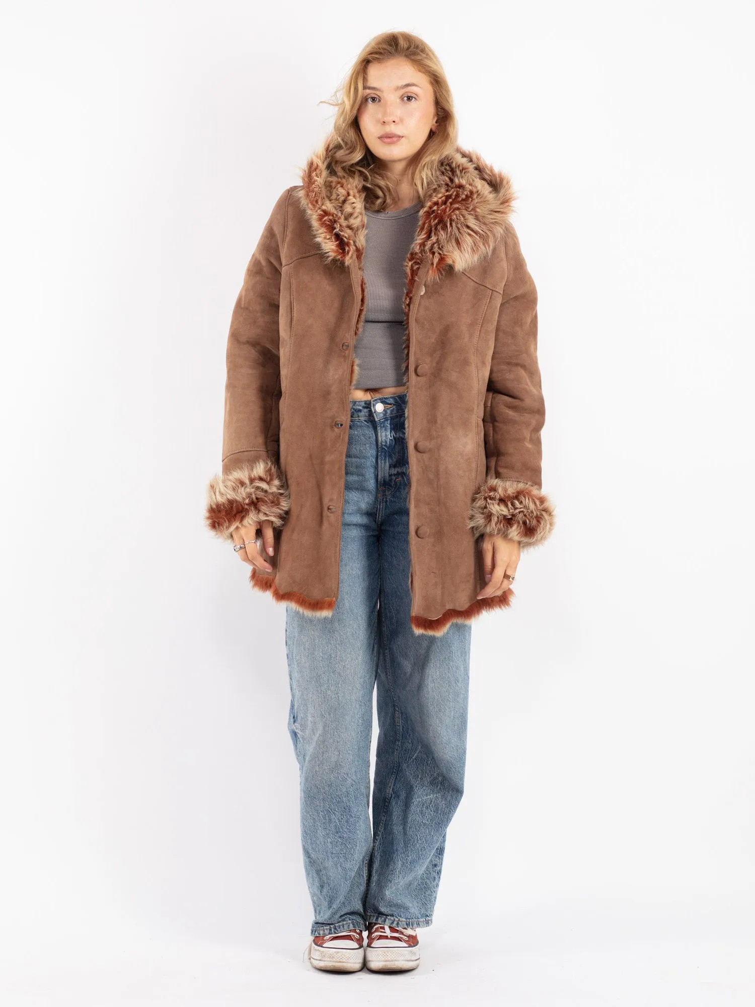 Vintage 90's Penny Lane Sheepskin Coat in Brown