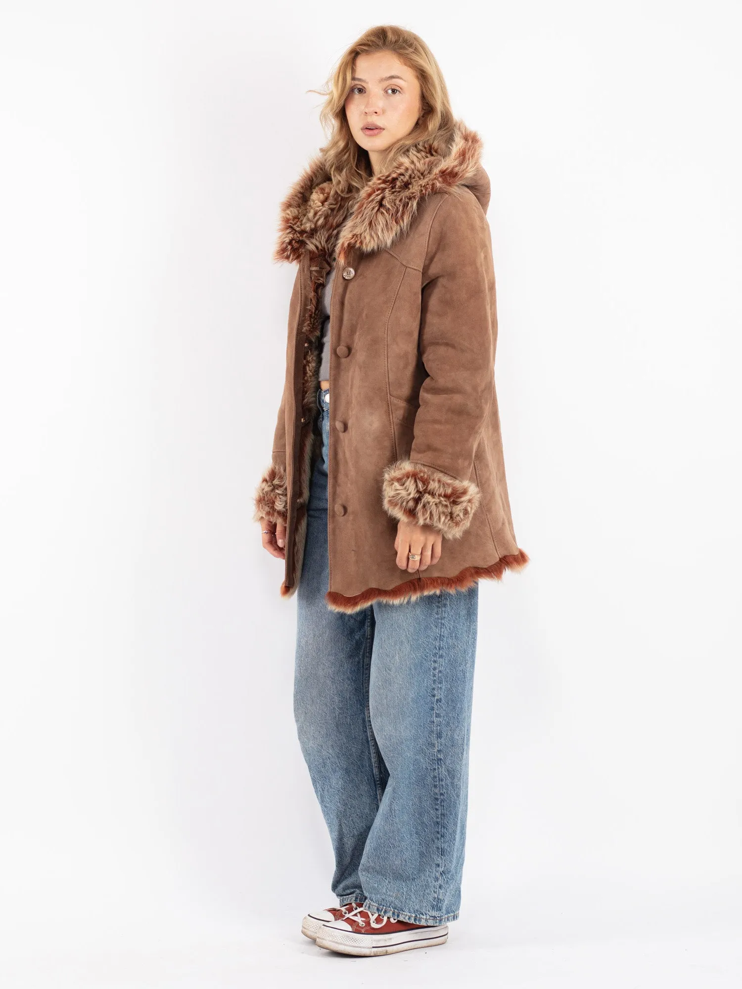 Vintage 90's Penny Lane Sheepskin Coat in Brown