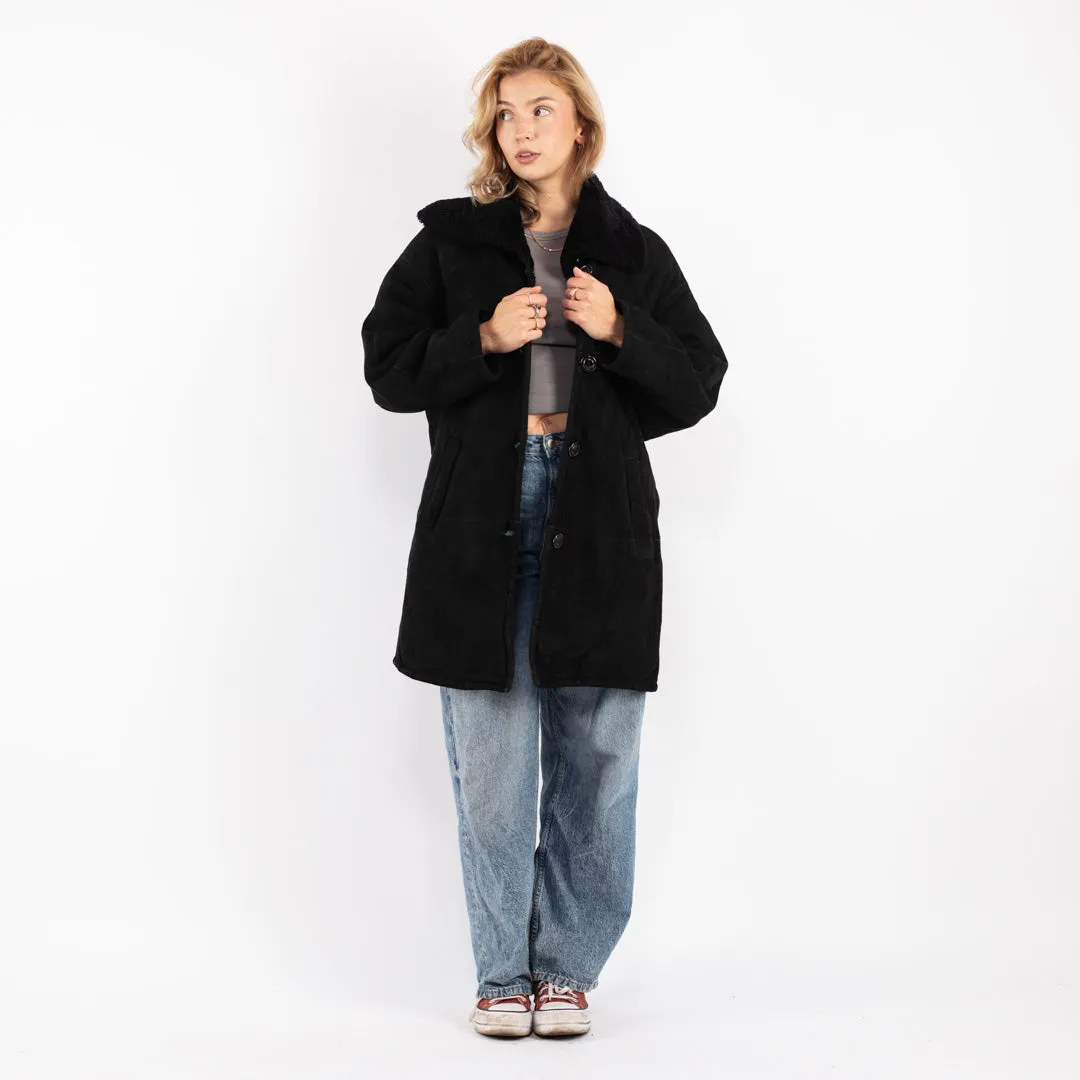 Vintage 90's Women Sheepskin Coat in Black