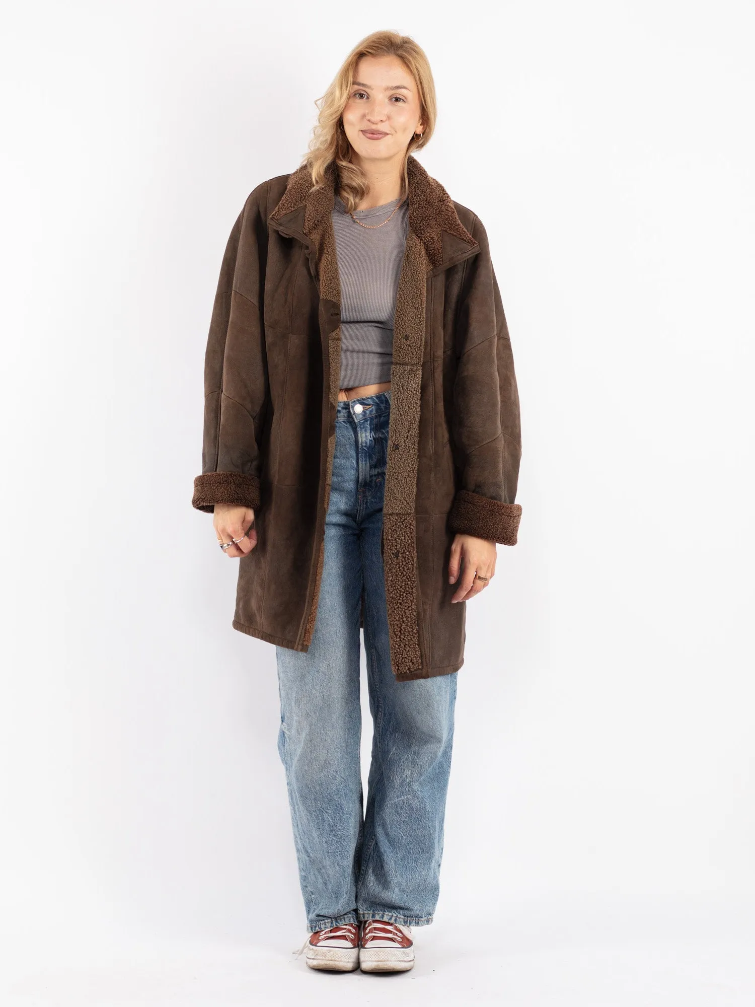 Vintage 90's Women Sheepskin Coat in Brown