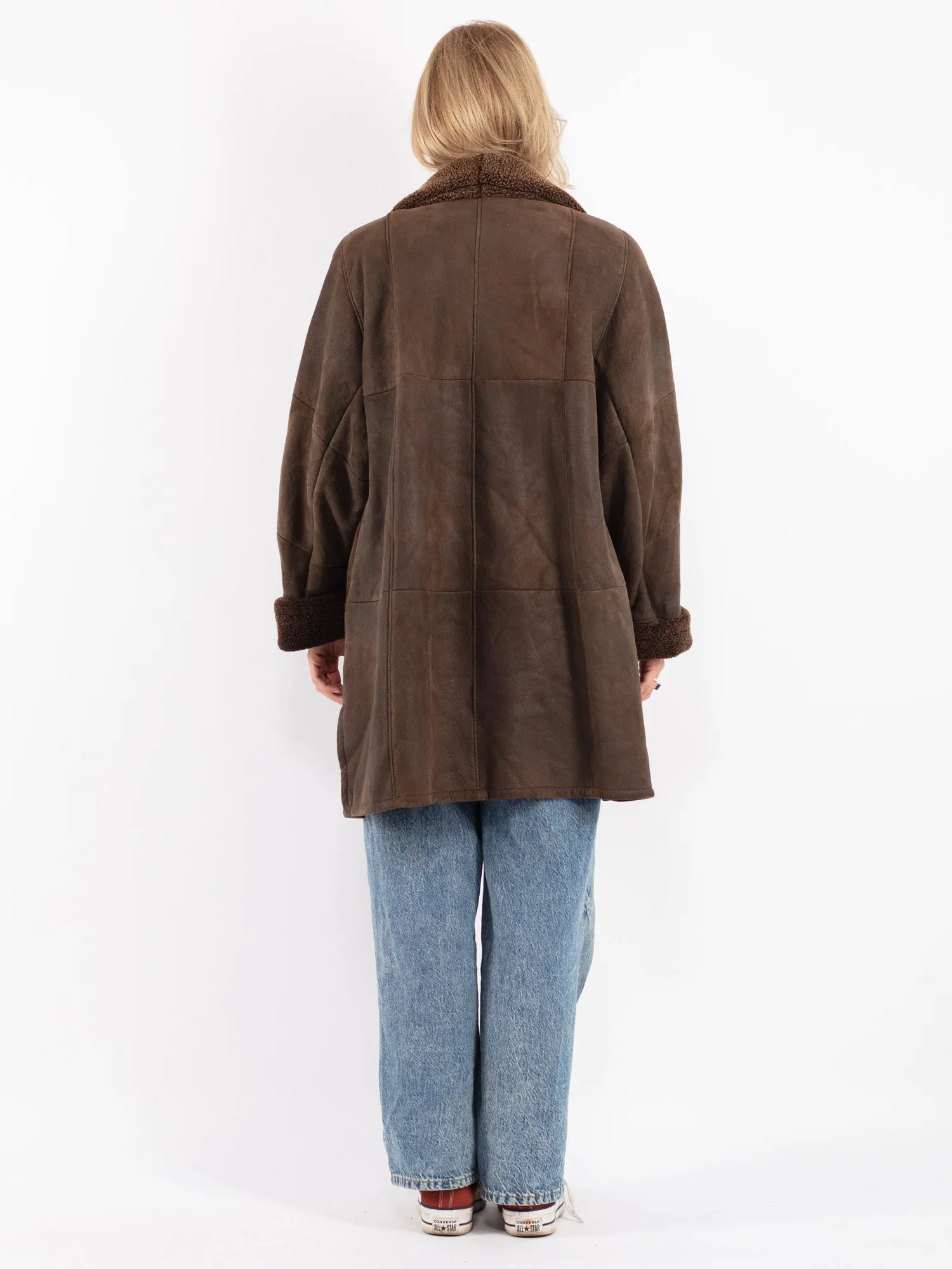 Vintage 90's Women Sheepskin Coat in Brown