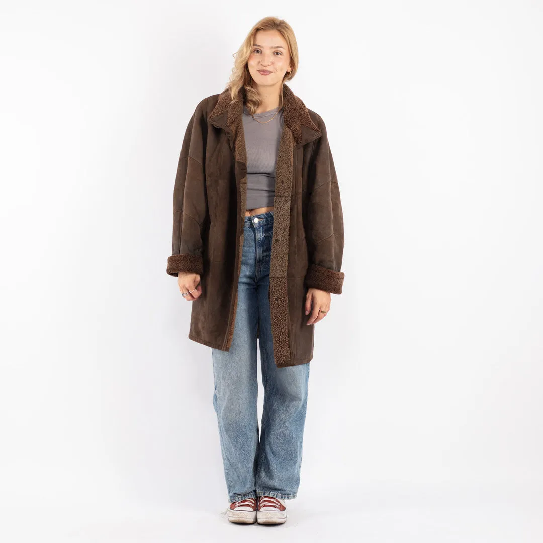 Vintage 90's Women Sheepskin Coat in Brown