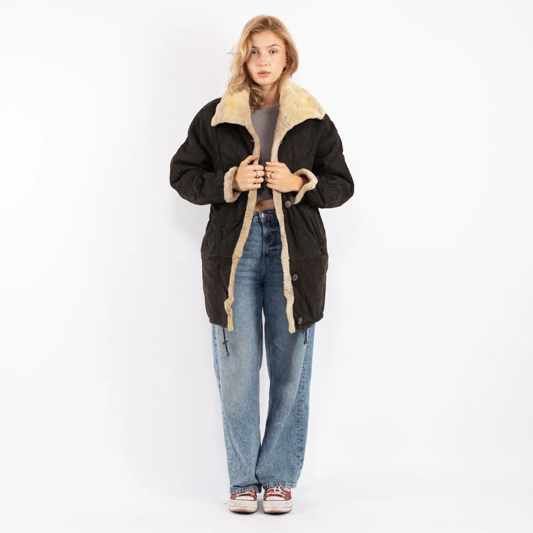 Vintage 90's Women Sheepskin Coat in Gray