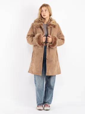 Vintage 90's Women Sheepskin Shearling Coat in Beige