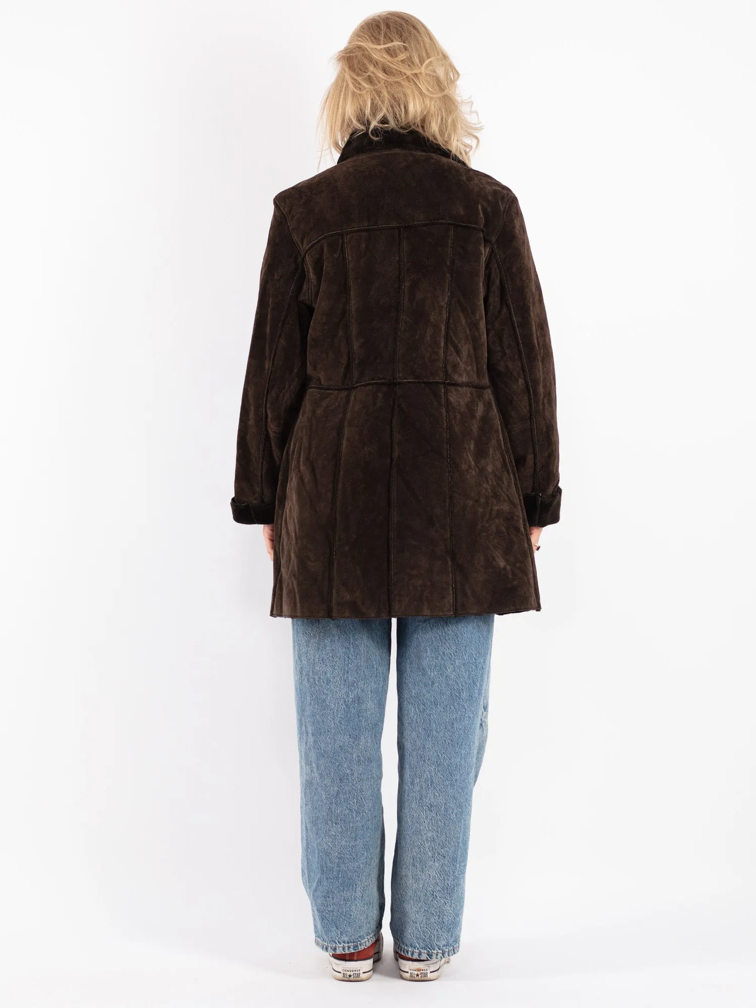 Vintage 90's Women Suede Sherpa Coat in Brown