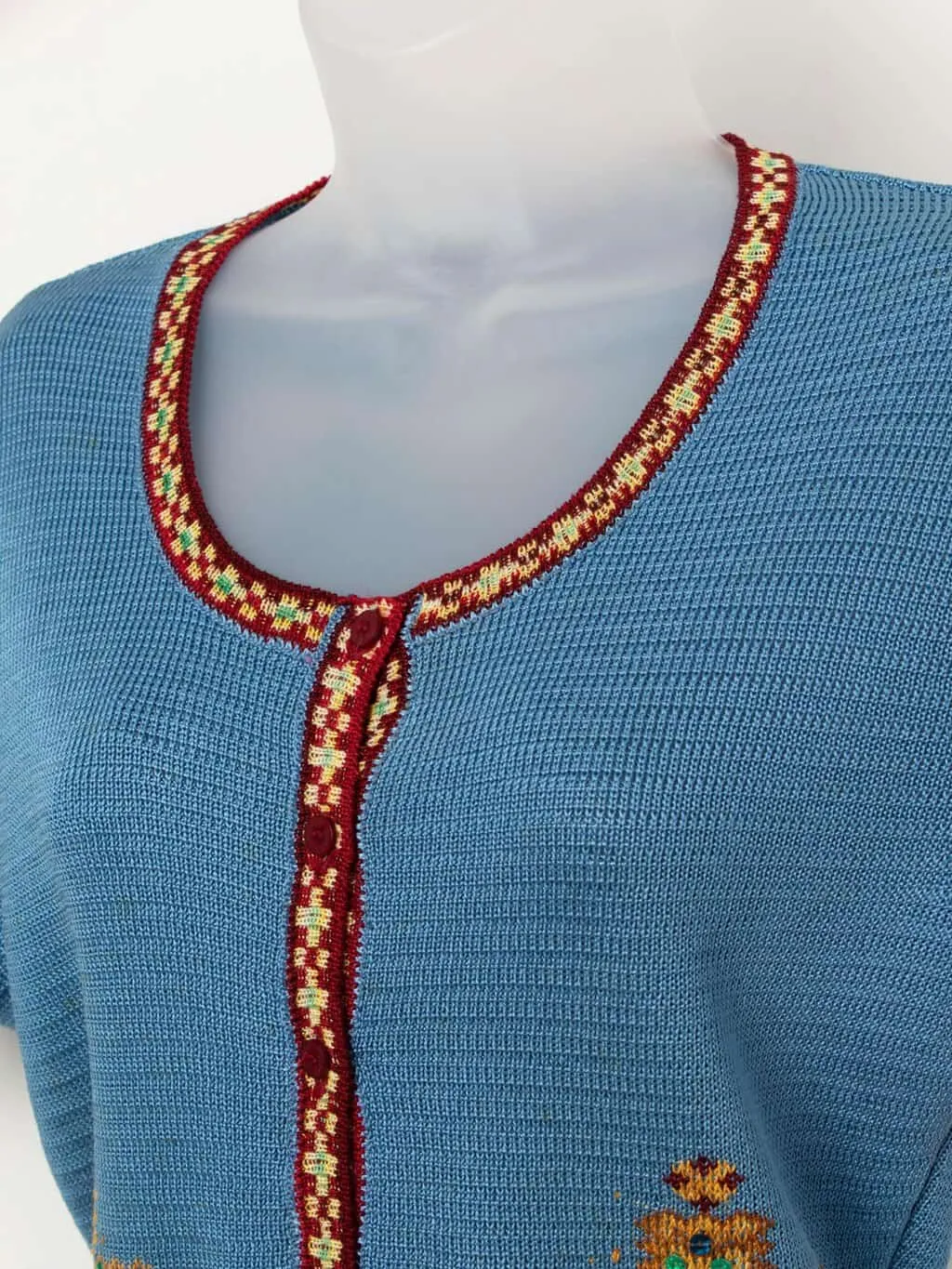 Vintage Kenzo Jeans knitted cardigan t-shirt in blue & burgundy – Medium / Large