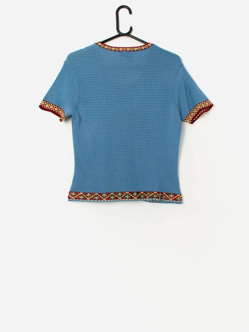 Vintage Kenzo Jeans knitted cardigan t-shirt in blue & burgundy – Medium / Large