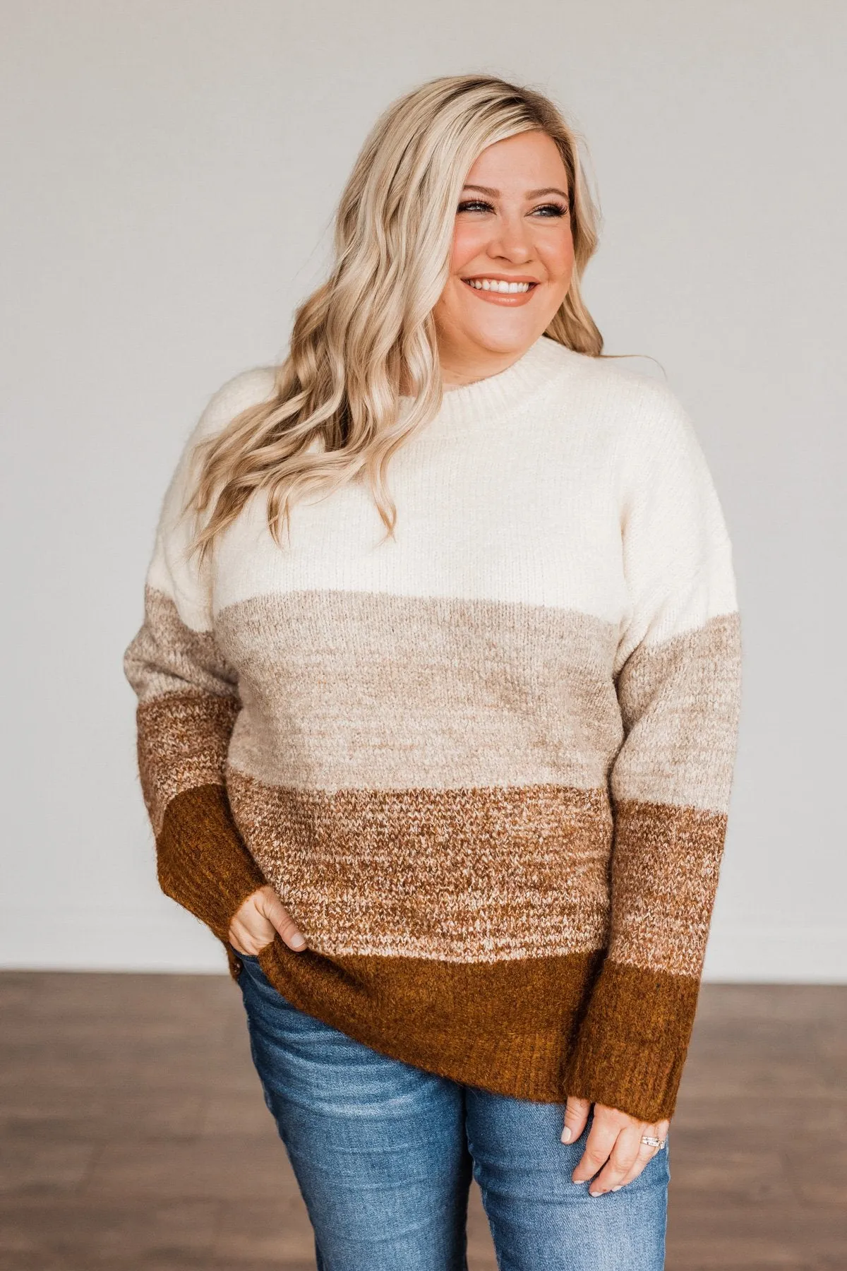 We Are One Color Block Sweater- Brown Shades