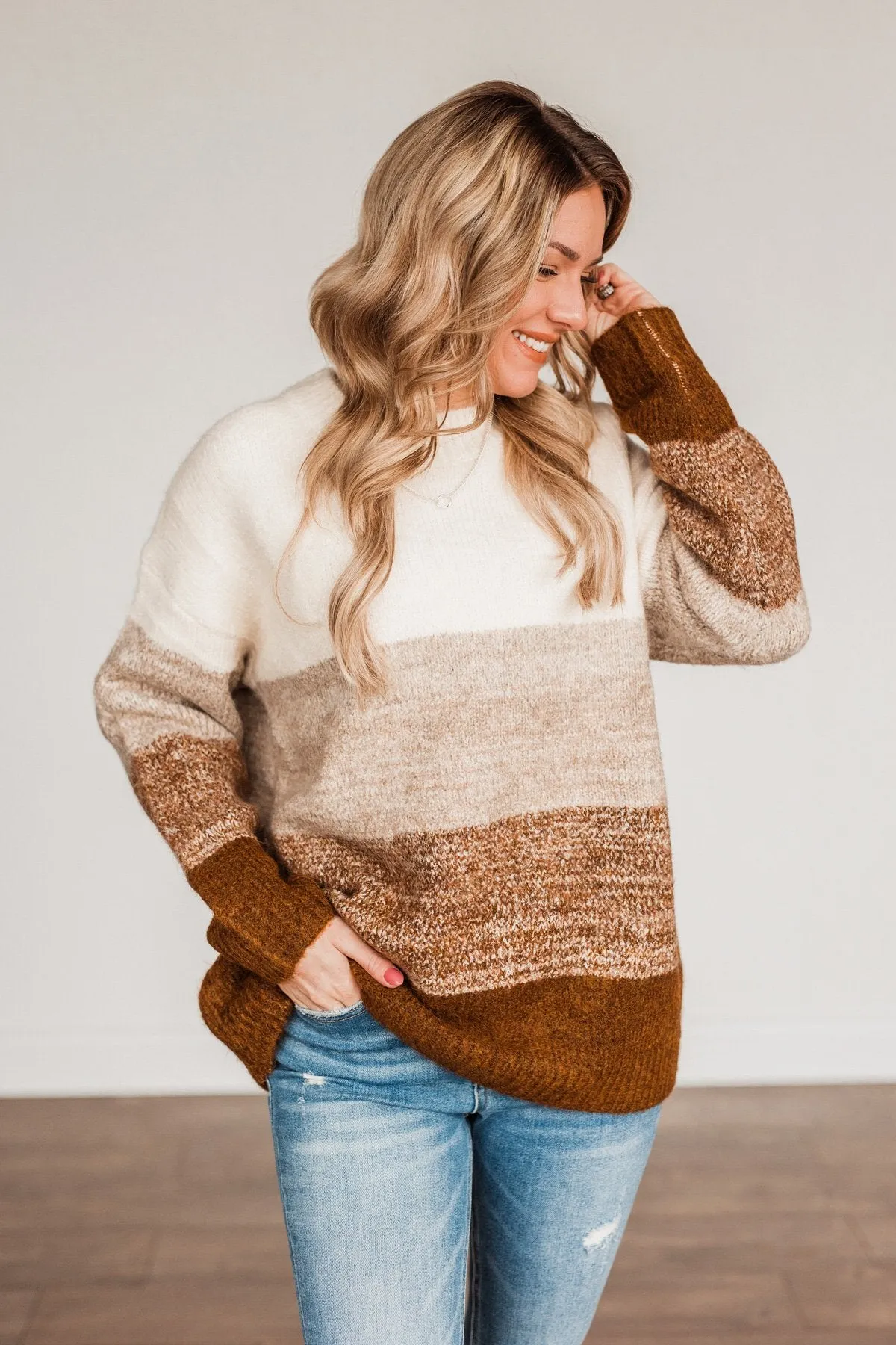 We Are One Color Block Sweater- Brown Shades