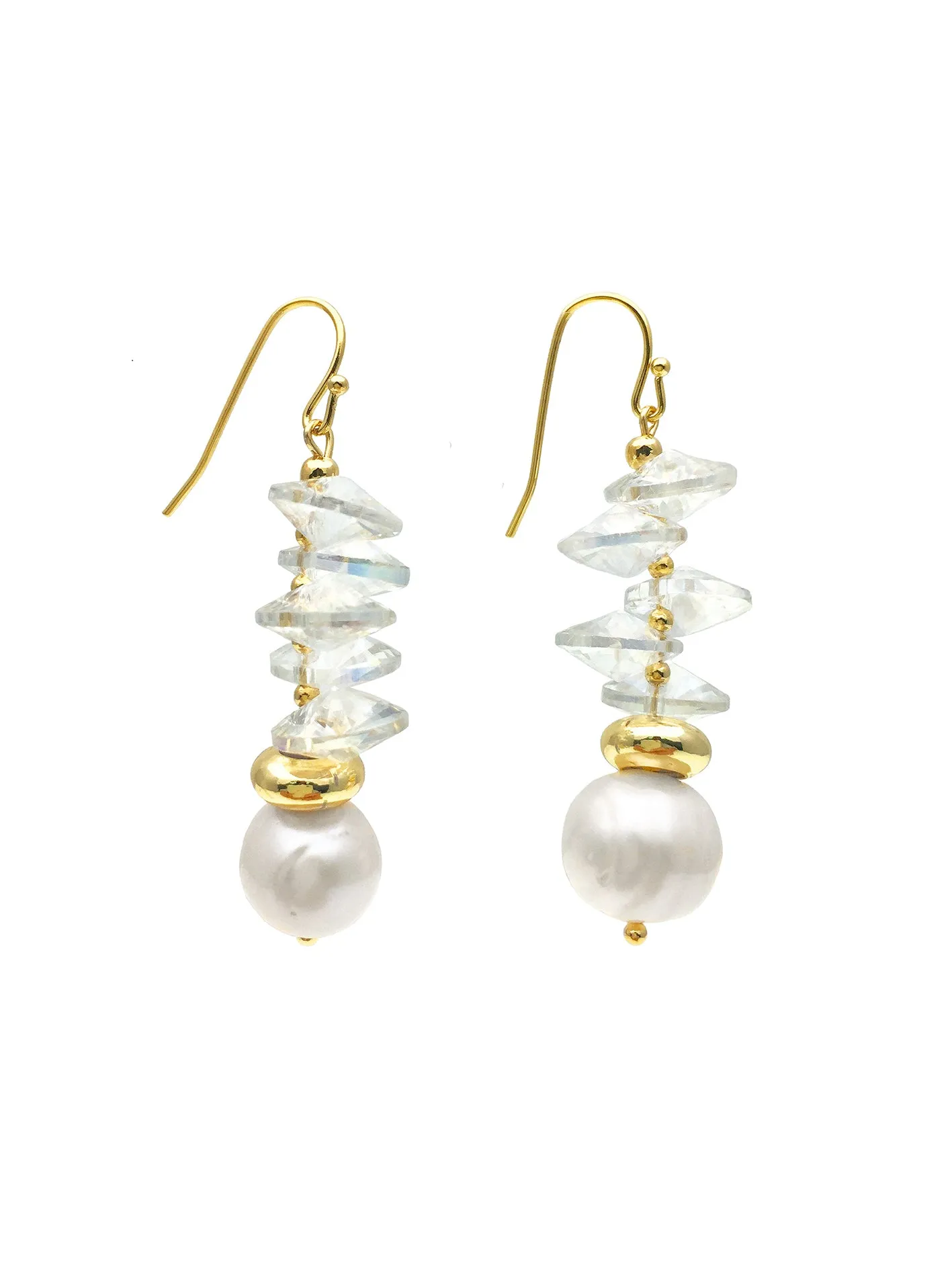 White Crystals With Freshwater Pearl Hook Earrings AE060