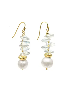 White Crystals With Freshwater Pearl Hook Earrings AE060