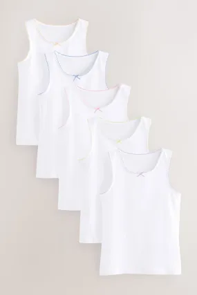 White Heart Lace Trim Vests 5 Pack (1.5-16yrs)