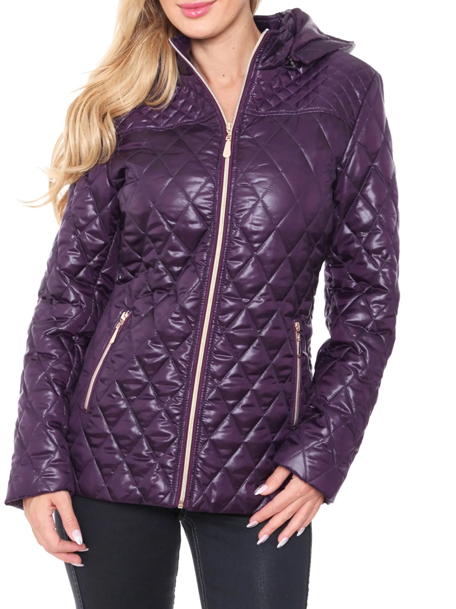 White Mark Women's Hooded Puffer Coat Purple Size X-Large