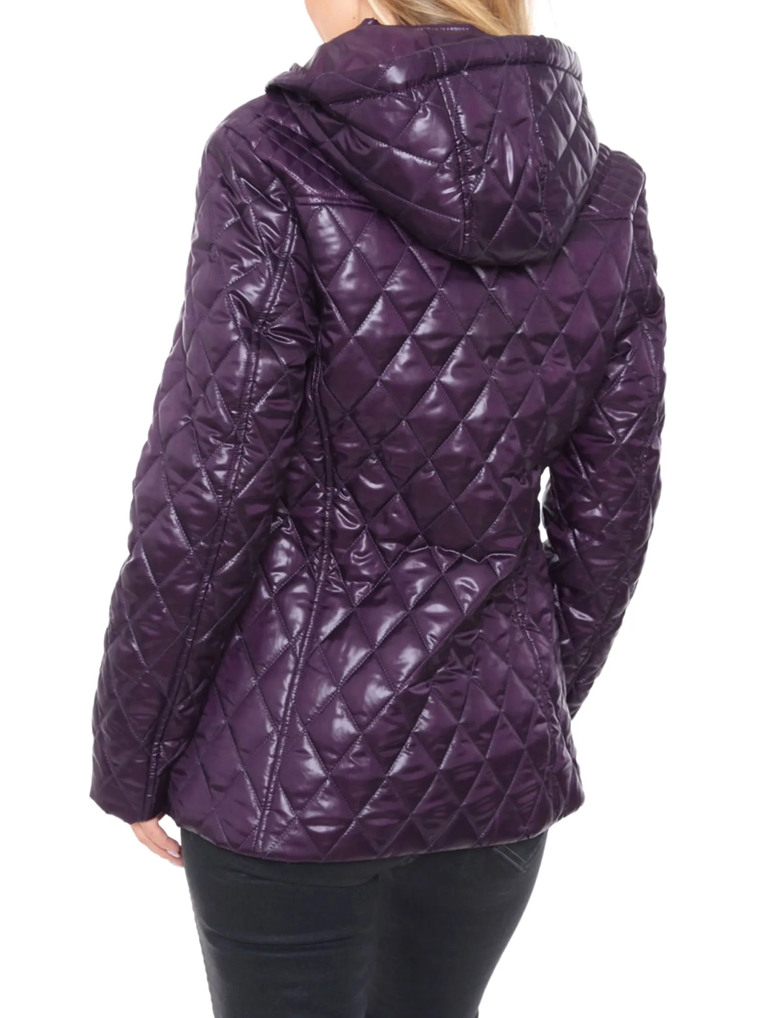 White Mark Women's Hooded Puffer Coat Purple Size X-Large