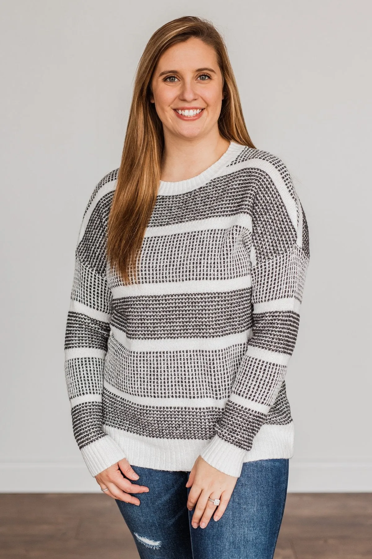 Winter Is In The Air Knit Sweater- Charcoal & Ivory