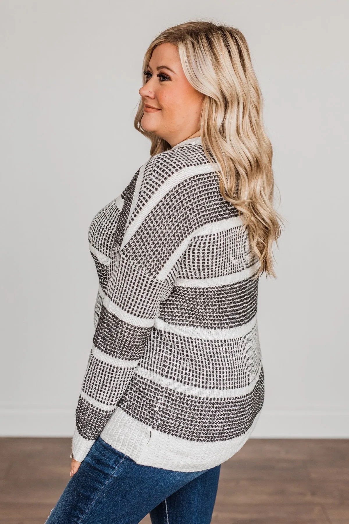 Winter Is In The Air Knit Sweater- Charcoal & Ivory