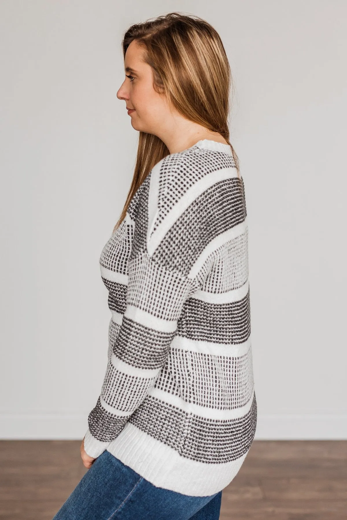 Winter Is In The Air Knit Sweater- Charcoal & Ivory