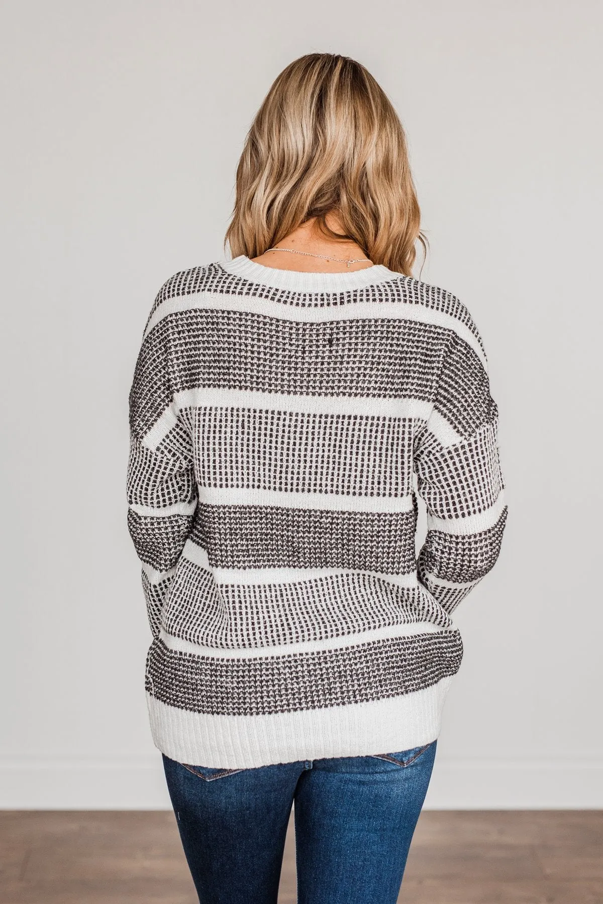 Winter Is In The Air Knit Sweater- Charcoal & Ivory