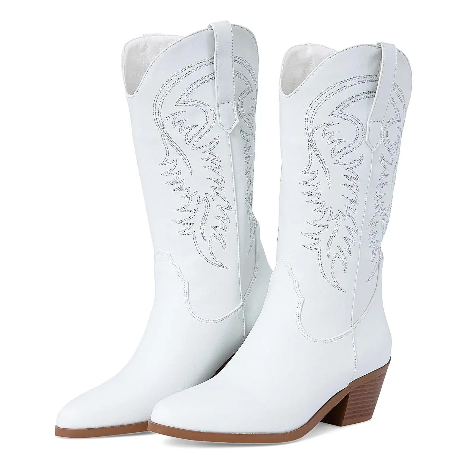 Women Western Boots Cowgirl  Mid-calf Boots Fashion Sewing Women Shoes Boots