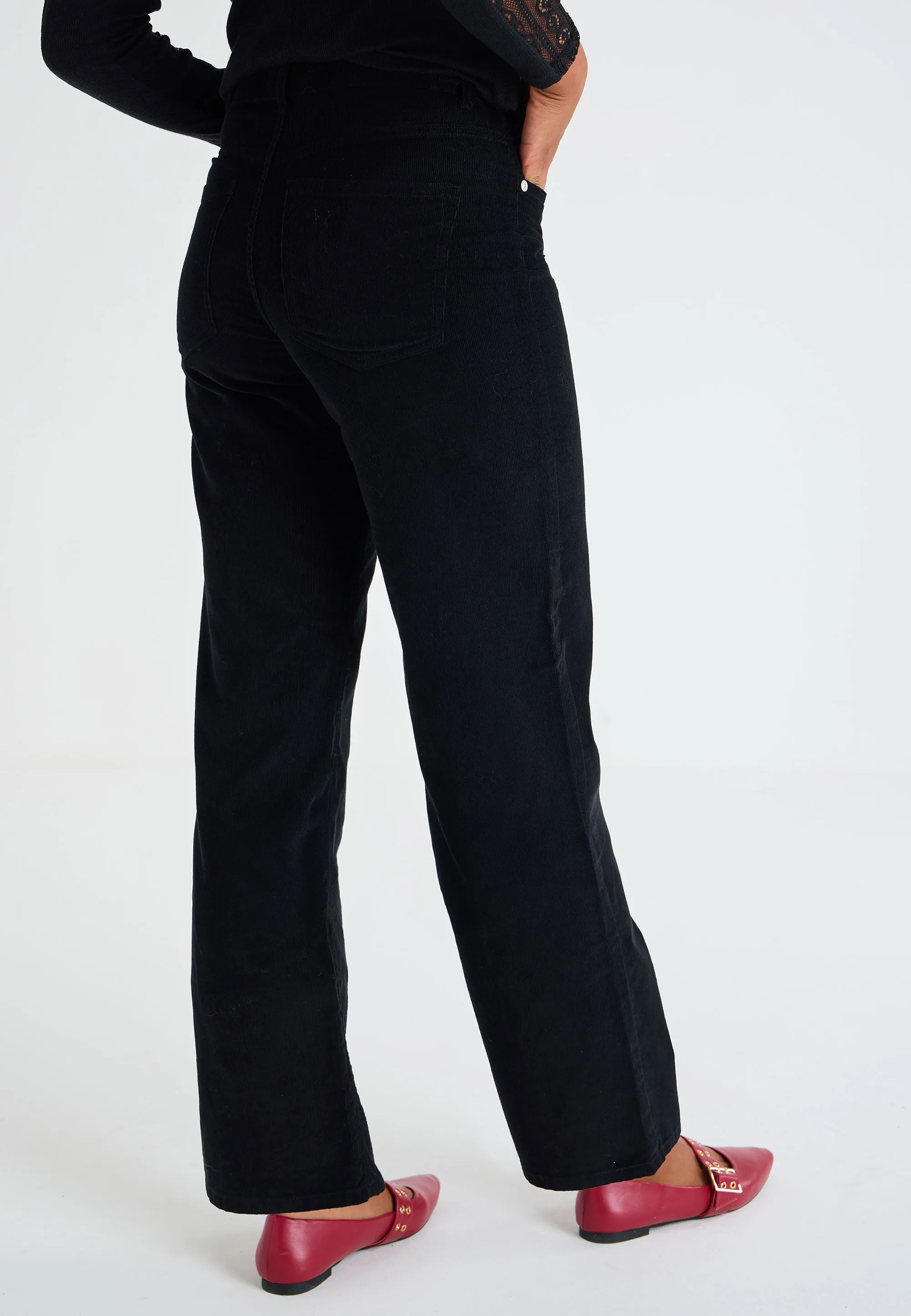 Womens Black Cord Straight Leg Jeans