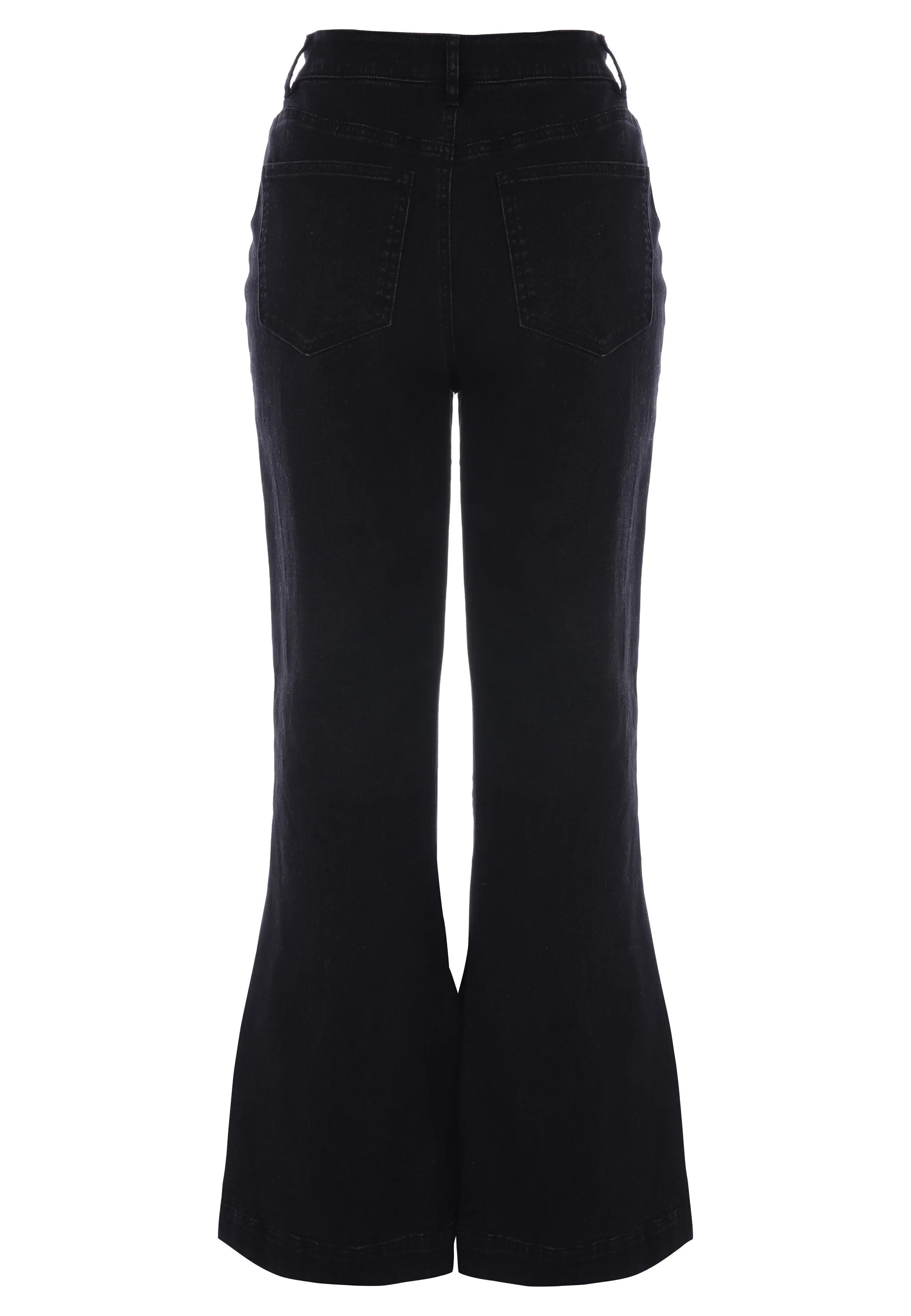 Womens Black Pintuck Flare Jeans