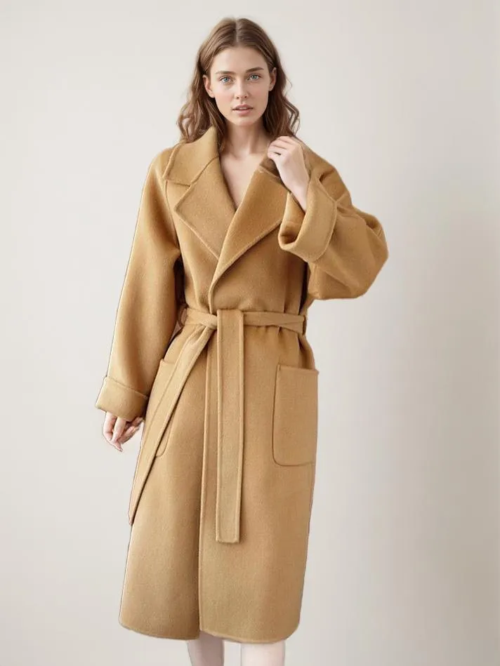 Wrap Coat For Women Lapel Big Pockets Solid Color Winter Outerwear