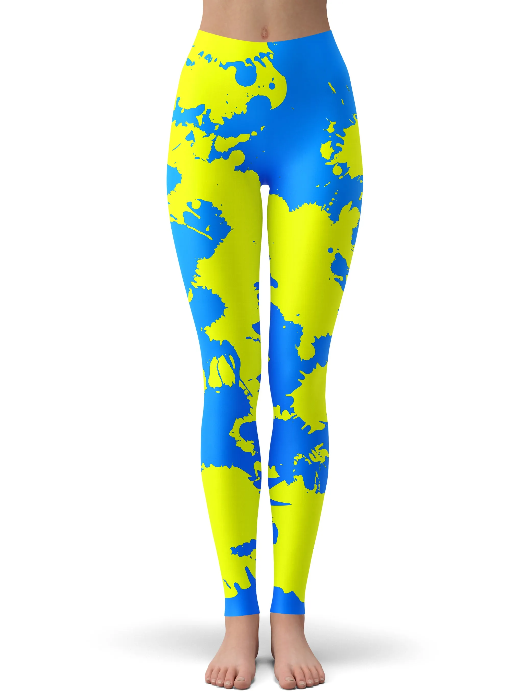 Yellow and Blue Paint Splatter Leggings