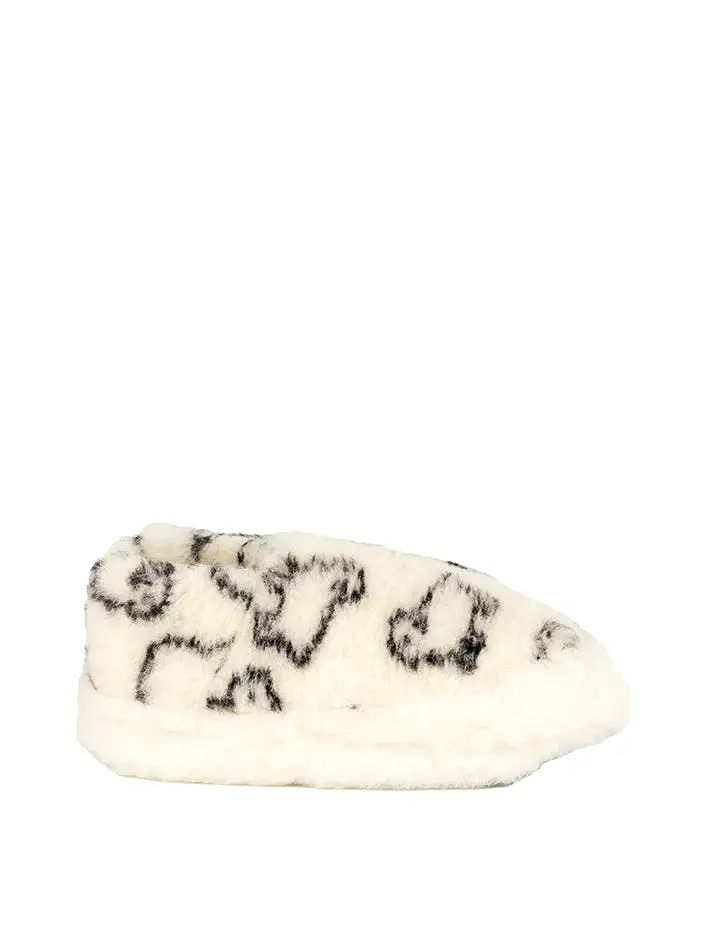 Yoko Wool Womens Siberian Wool Slippers Sheep Print