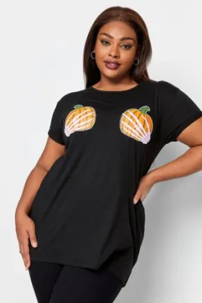 YOURS Curve Black Pumpkin Hands Novelty Halloween T-Shirt