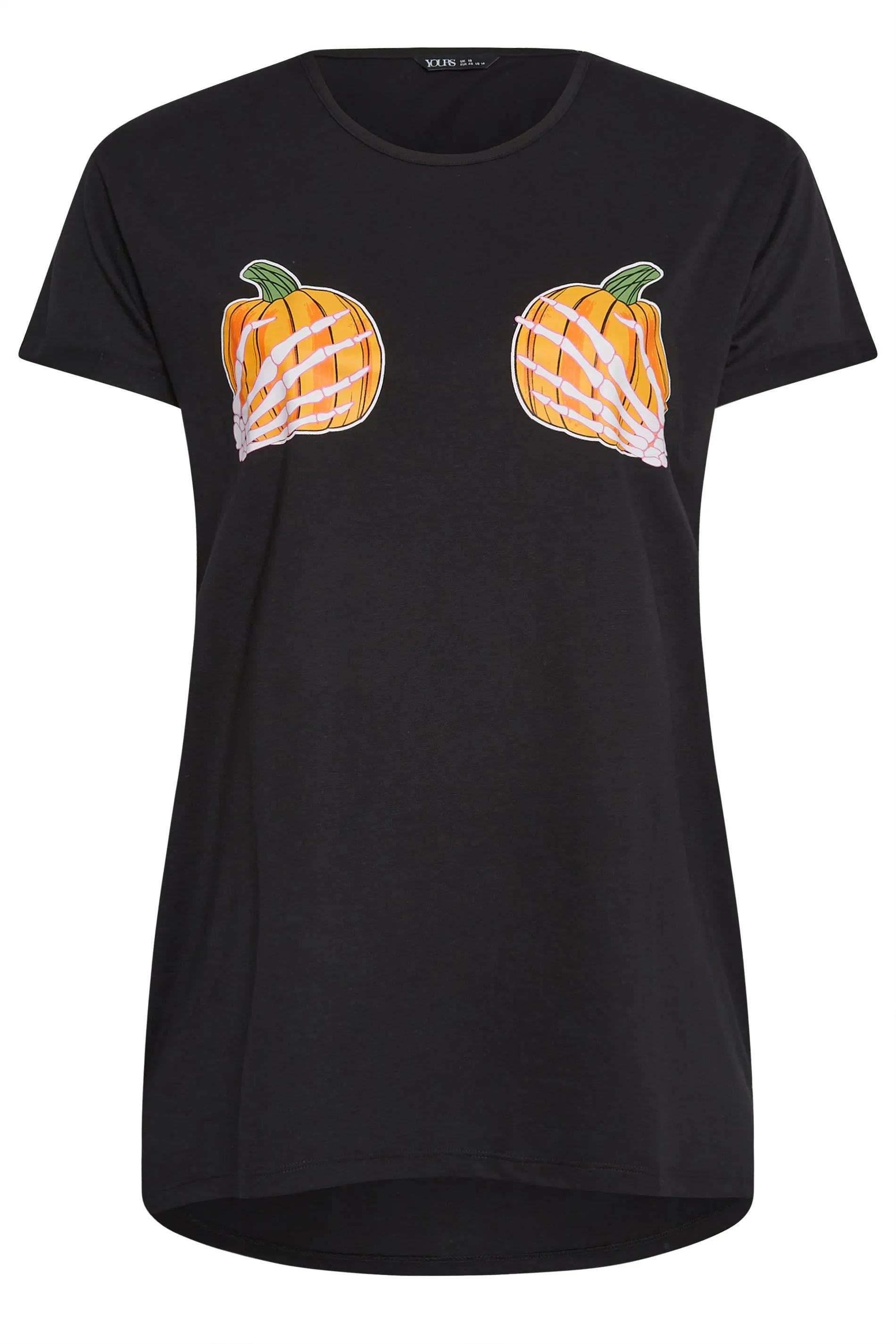 YOURS Curve Black Pumpkin Hands Novelty Halloween T-Shirt