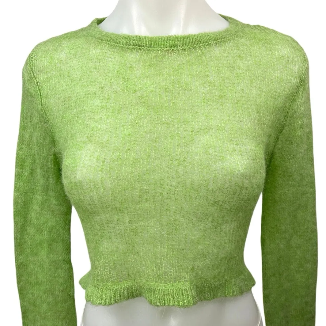 Zara Green Knit Stretch Semi Sheer Crew Neck Cropped Pullover Sweater Top Size M